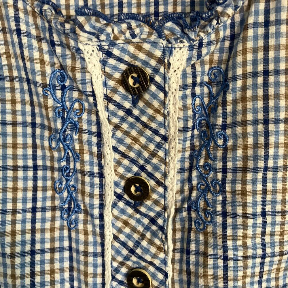 Spieth & Wensky EU 44 Feuerlaune Blue Gingham Trachten Blouse Octoberfest Tyrol - Picture 16 of 16